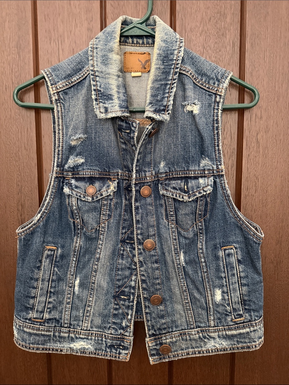 American Eagle Outfitters Distressed Blue Denim Vest